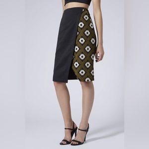 {Topshop} Hybrid Print Wrap Pencil Skirt Sz 8